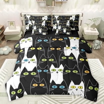 jejeloiu Abstract Cartoon Kitten 7-Piece Twin Bedding Sets,Colorful Cute Cat Bedding Comforter Set,White Black Sheet Sets For Girls,Super Cozy Room Decor Reversible