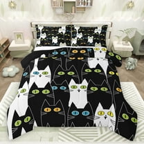 jejeloiu Abstract Cartoon Kitten Bedding Comforter Set,Colorful Cute Cat Twin Comforter Sets,White Black Bedding Set For Girls,Super Cozy Room Decor Reversible,2pcs