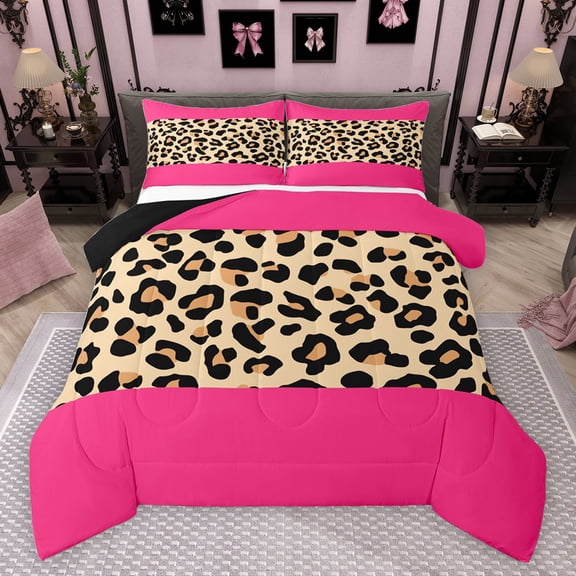 jejeloiu Abstract Cheetah Print Queen Comforter Set,Abstract Geometric Lines Bedding Sets,Pink Brown Bedding Comforter Set For Teens,Super Cozy Room Decor Reversible,3pcs