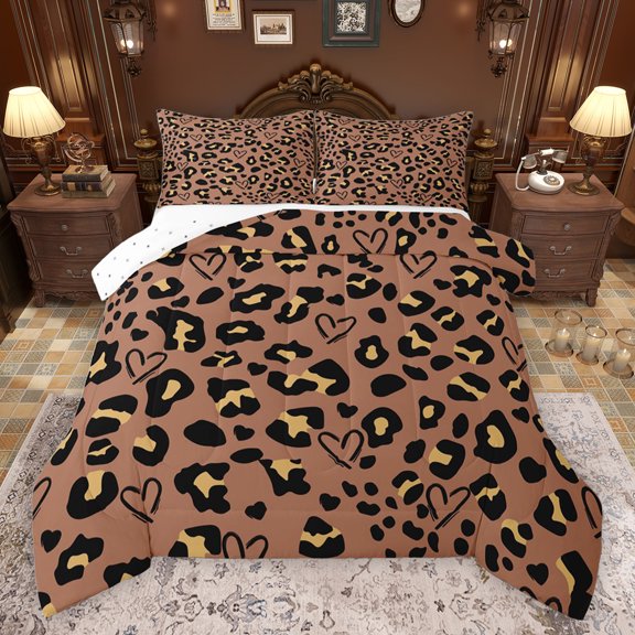 jejeloiu Abstract Cheetah Print Queen Comforter Set,Leopard Animal Texture Bedding Sets,Brown Black Bedding Comforter Set For Teens,Super Cozy Room Decor Reversible,3pcs