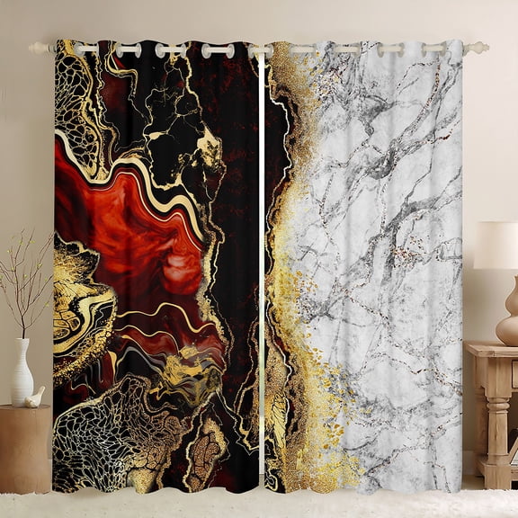 jejeloiu Abstract Fulid Art Black Out Curtains,Marble Desgin Curtains Pack of 2 (42x63 Each),Gold Glitter Print Bedroom Curtains For Adults,Breathable Home Decor