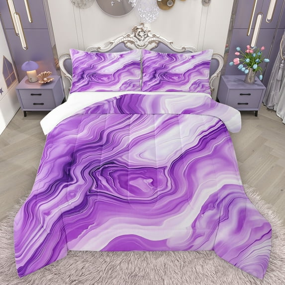 jejeloiu Abstract Fulid Artwork Bedding Comforter Set,Modern Aesthetic Art Twin Comforter Sets,Purple White Bedding Set For Girls Kids,Ultra Soft Home Decor,2pcs