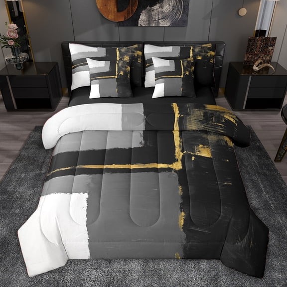 jejeloiu Abstract Geometric 7-Piece Twin Bedding Sets,Black White Bedding Comforter Set For Men Women Reversible