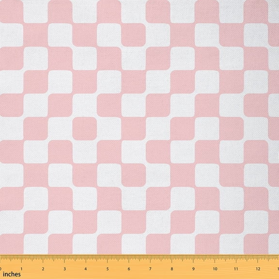 jejeloiu Abstract Geometric Buffalo Fabric by the Yard 2 Yards,Geometric Theme Room Decor Fabric by the Yard,Pink Geometrical Grid Fabric for Sewing For Children,Breathable Home Decor