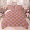thumbnail image 1 of jejeloiu Abstract Geometric Grid Bedding Comforter Set,Checkered Plaid Pattern Twin Comforter Sets,Pink Brown Check Bedding Set For Girls Kids,Microfiber Bedroom Decor Reversible,2 Pieces, 1 of 8
