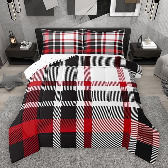 jejeloiu Abstract Geometric Grid Full Size Comforter Sets,Checkered Plaid Pattern Bedding Comforter Set,Pink Black White Line Bedding Sets For Girls Kids,Microfiber Bedroom Decor Reversible,3 Pieces