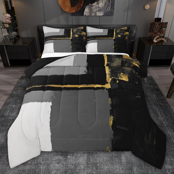 jejeloiu Abstract Geometric Queen Comforter Set,Black White Bedding Comforter Set For Men Women Reversible 3pcs