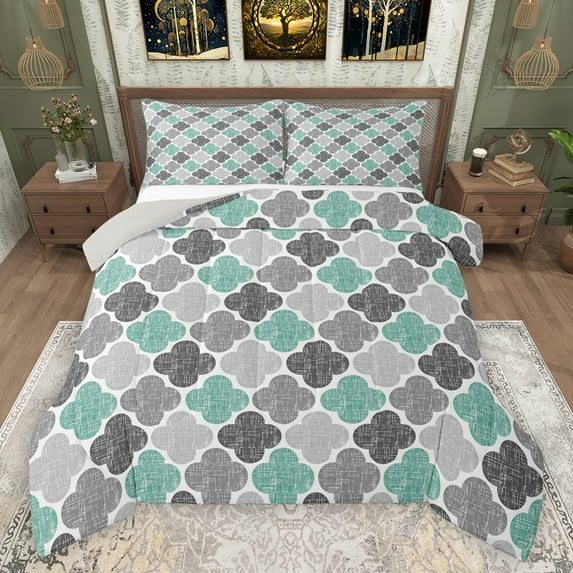 jejeloiu Abstract Geometric Rhombus Bedding Comforter Set,Minimalist Art Twin Comforter Sets,Cyan Gray Bedding Set For Girls Kids,Microfiber Bedroom Decor Reversible,2pcs
