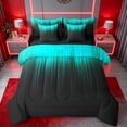 thumbnail image 1 of jejeloiu Abstract Geometric Striped 7pcs Bedding Comforter Set For Boys,Teal Black Ombre Queen Bedding Sets For Kids,Reversible, 1 of 7