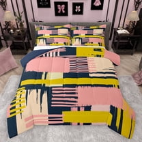 jejeloiu Abstract Geometric Striped Bedding Comforter Set,Retro Lines Pattern Twin Comforter Sets,Pink Orange Deepblue Bedding Set For Girls Kids,Breathable Home Decor Reversible,2pcs