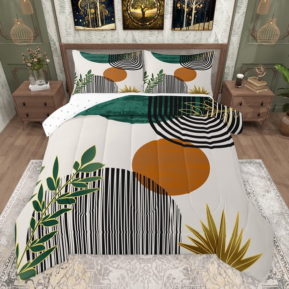 jejeloiu Abstract Geometric Striped Full Size Comforter Sets,Mid Century Style Bedding Comforter Set,Circle Pattern Bedding Sets For Men Women,Ultra Soft Home Decor Reversible,3 Pieces