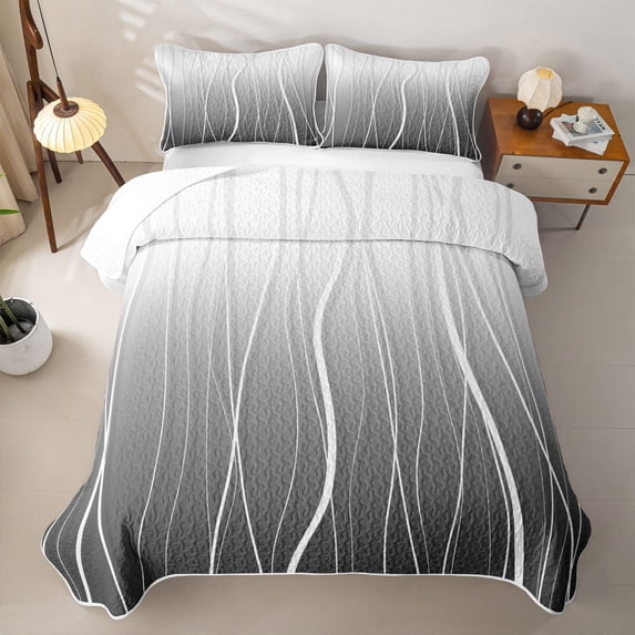 jejeloiu Abstract Geometric Striped Quilt Full For Boys,Gray Abstract Lines Full Bedspread Sets For Kids,3 Pieces