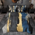 thumbnail image 1 of jejeloiu Abstract Geometric Stripes 7-Piece Bedding Comforter Set,Black Blue Gold King Bedding Sets For Men Women Reversible, 1 of 8