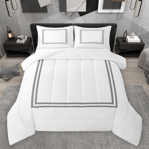 jejeloiu Abstract Geometric Stripes Bedding Comforter Set,Minimalism Square Pattern Twin Comforter Sets,Gray Black Bedding Set For Kids,Ultra Soft Home Decor,2 Pieces