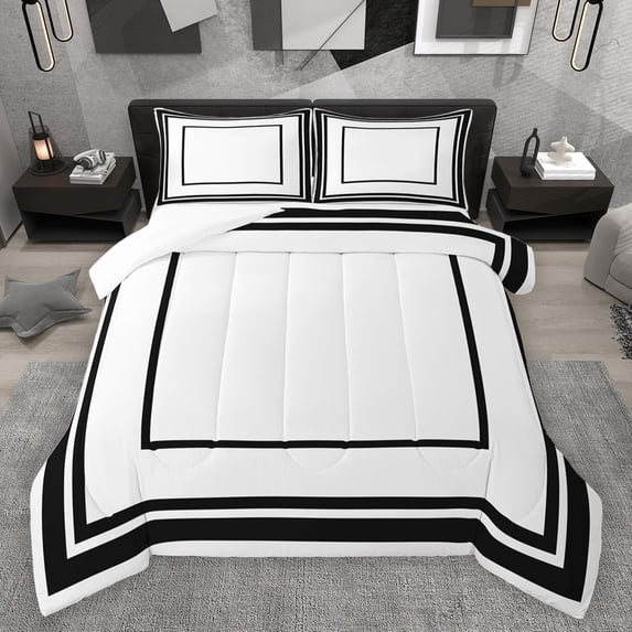 jejeloiu Abstract Geometric Stripes Bedding Comforter Set,Minimalism Square Pattern Twin Comforter Sets,White Black Bedding Set For Kids,Ultra Soft Home Decor,2-Piece