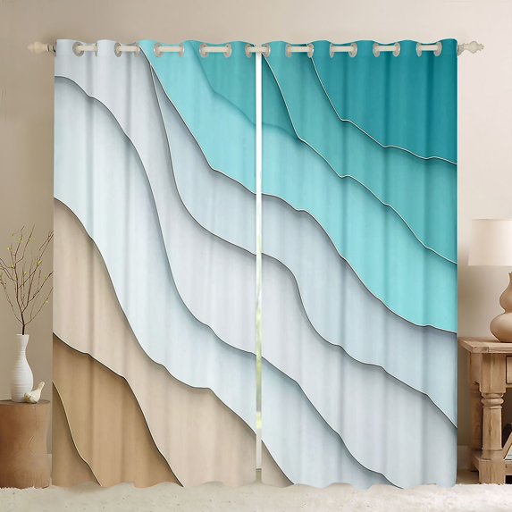 jejeloiu Abstract Geometric Stripes Blackout Curtains Set of 2 (52x84 Each),Waves Stripes Lines Window Curtains,White Brown Blue Curtains and Drapes For Adults,Luxury Bedroom Decor