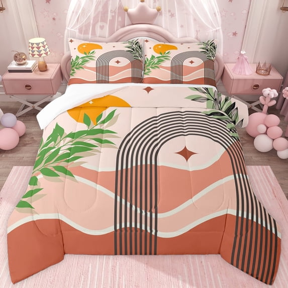 jejeloiu Abstract Geometric Stripes Twin Comforter Sets,Modern Aesthetic Bedding Set For Girl Teens 2 Pieces