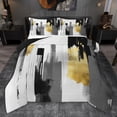 thumbnail image 1 of jejeloiu Abstract Geometric Stripes Twin Comforter Sets,White Gray Gold Bedding Set For Men Women Reversible 2-Piece, 1 of 8