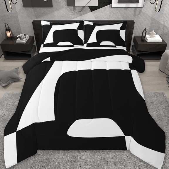 jejeloiu Abstract Geometric PatternBedding Comforter Set,Geometric Artwork Twin Comforter Sets,White Minimalist Aesthetic Bedding Set,Breathable Room Decor Reversible,3-Piece