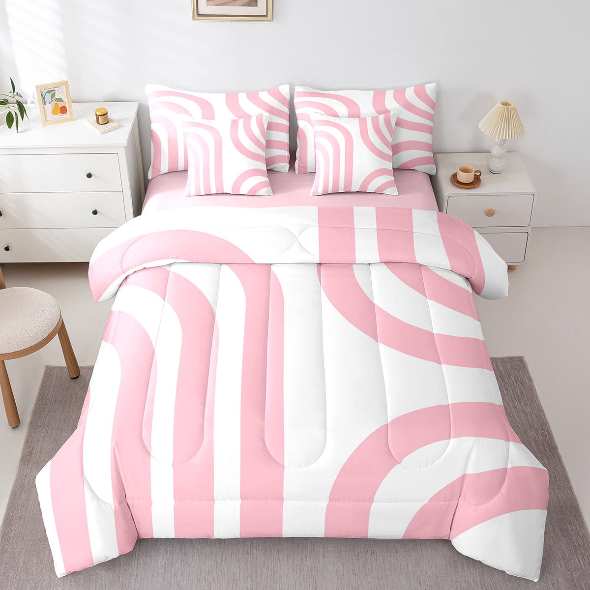 jejeloiu Abstract Geometry Stripes Bedding Comforter Set,7-Piece ...