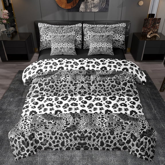 jejeloiu Abstract Leopard Print 7-Piece Bedding Comforter Set,Rustic Farmhouse King Bedding Sets,Abstract Fulid Art Bed Sheets For Girl,Microfiber Bedroom Decor Reversible