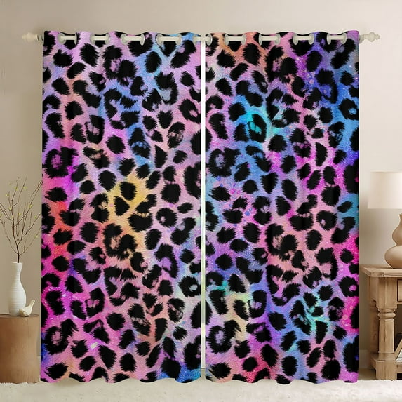 jejeloiu Abstract Leopard Print Curtains Pack of 2 (42x84 Each),Rustic Farmhouse Curtains Blackout,Pink Purple Ombre Bedroom Curtains For Girl,Microfiber Bedroom Decor
