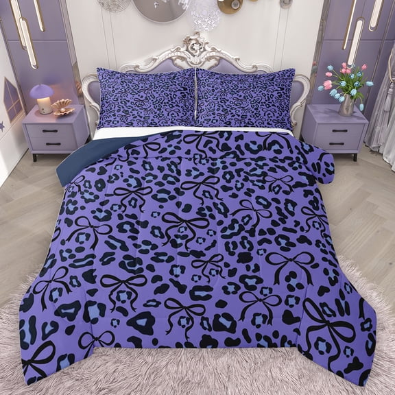 jejeloiu Abstract Leopard Print Queen Comforter Set,Rustic Farmhouse Bedding Sets,Black Kawaii Bow Knot Bedding Comforter Set For Girl,Microfiber Bedroom Decor Reversible,3pcs