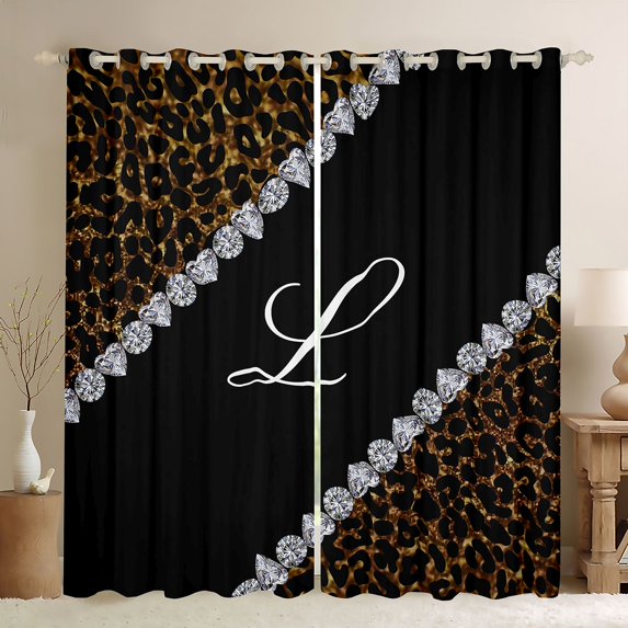 jejeloiu Abstract Monogrammed L Black Out Curtains,3D Diamond Curtains Pack of 2 (42x63 Each) For Men Women