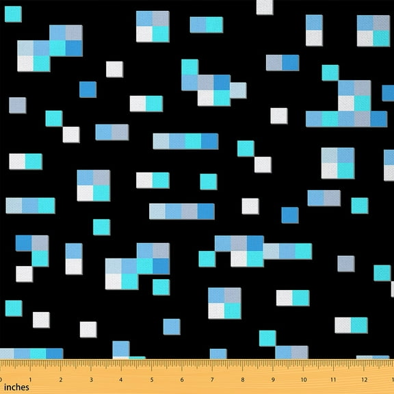 jejeloiu Abstract Plaid Buffalo Fabric by the Yard 1 Yard,Piexl Geometric Geometric Home Decor Fabric by the Yard,Blue Black Sewing Fabric For Teens,Super Cozy Room Decor