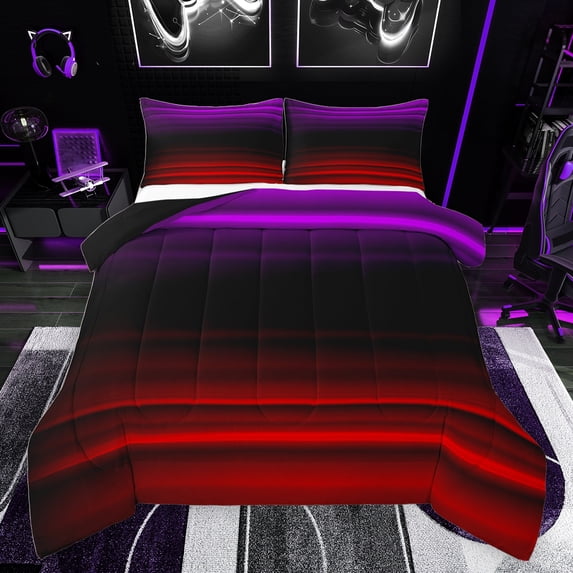 jejeloiu Abstract Vintage Lines Queen Comforter Set,Geometric Striped Print Bedding Sets,Red Purple Black Bedding Comforter Set For Teens,Breathable Home Decor Reversible,3 Pieces