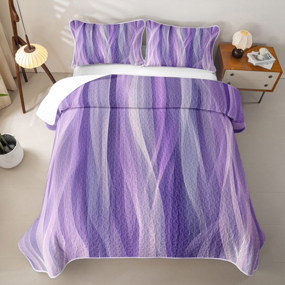 jejeloiu Abstract Wave Lines Quilt King Kids,Dreamy Purple Flowing Pattern King Coverlet Set For Girls,3-Piece