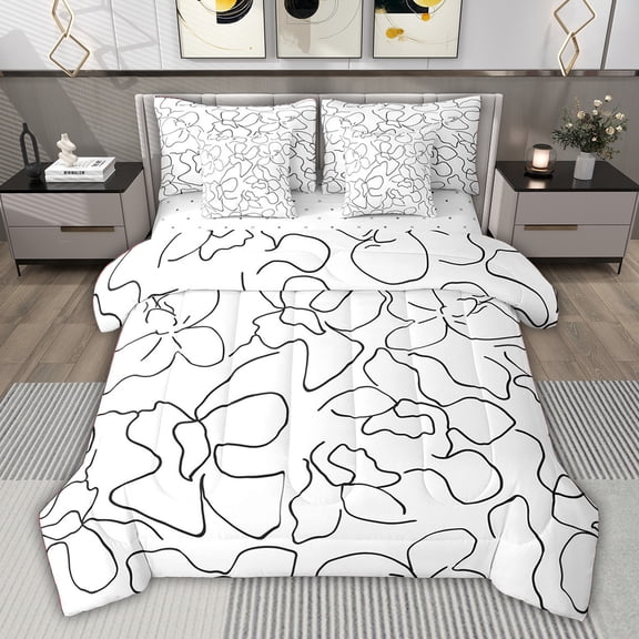 jejeloiu Abstract Waves Stripes 7pcs Bedding Comforter Set,Black White Queen Bedding Sets For Teens Kids Reversible