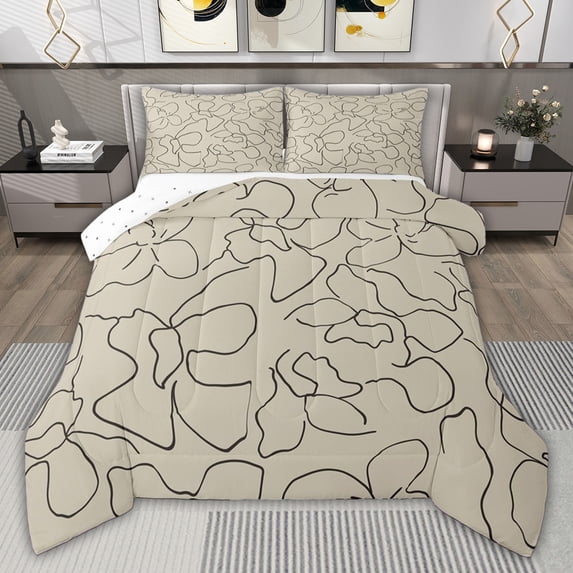 jejeloiu Abstract Waves Stripes Full Size Comforter Sets,Black Khaki Bedding Sets For Teens Boys Reversible 3 Pieces