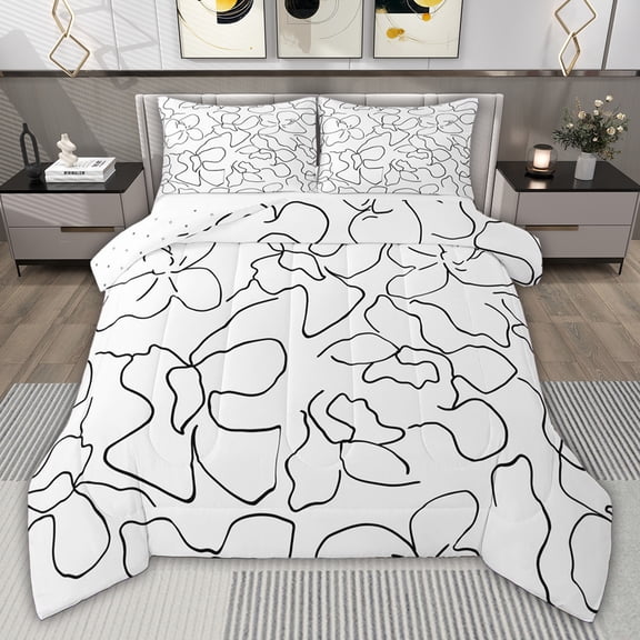 jejeloiu Abstract Waves Stripes Full Size Comforter Sets,Black White Bedding Sets For Teens Kids Reversible 3 Pieces