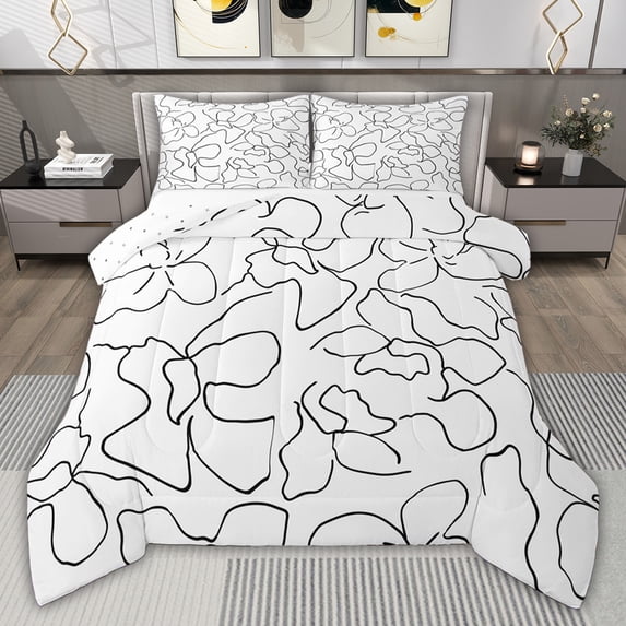 jejeloiu Abstract Waves Stripes Queen Comforter Set,Black White Bedding Comforter Set For Teens Kids Reversible 3pcs
