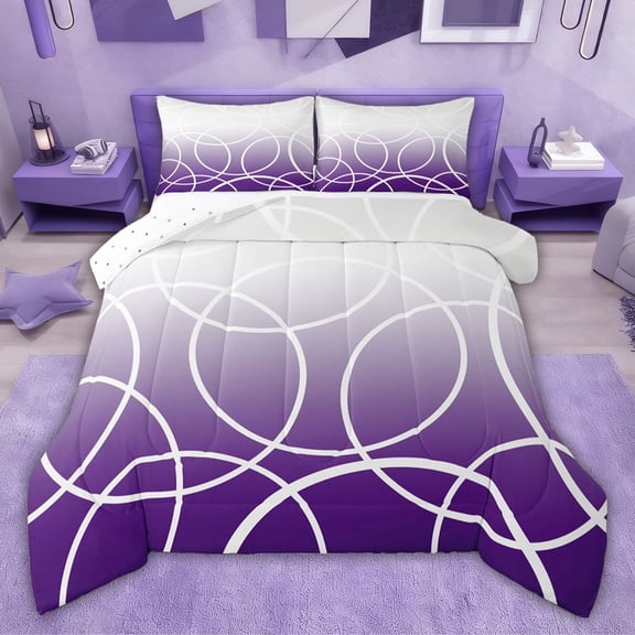 jejeloiu Abstract Waves Stripes Twin Comforter Sets,Purple White Bedding Set For Teens Boys Reversible 2 Pieces