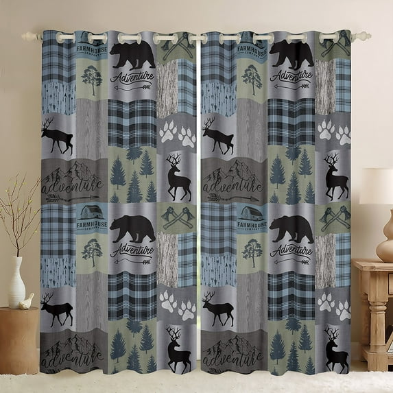 jejeloiu Adventure Theme Black Out Curtains,Safari Animal Deer Curtains Pack of 2 (42x63 Each),Jungle Wildlife Bear Bedroom Curtains For Adults,Breathable Home Decor