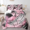 thumbnail image 1 of jejeloiu Aesthetic Geometric Art Bedding Comforter Set 7 Pieces,Geometric Lines Full Bedding Set,Pink Black Gray Fitted Sheet Flat Sheet,Lightweight Room Decor Reversible, 1 of 8