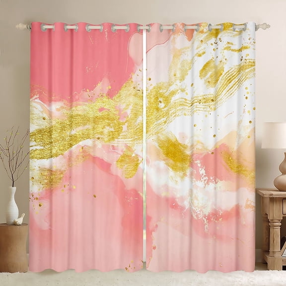 jejeloiu Aesthetic Geometric Art Black Out Curtains,Splashing Ink Curtains Pack of 2 (42x63 Each),Gradient Pink Gold Bedroom Curtains,Lightweight Room Decor