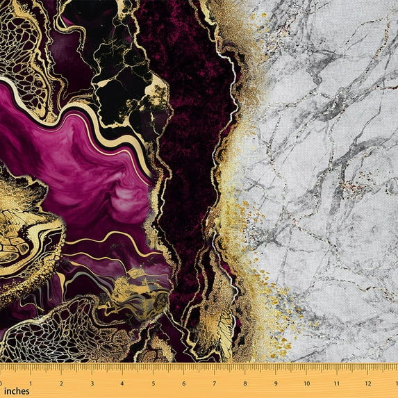 jejeloiu Aesthetic Geometric Art Fabric by the Yard 1 Yard,Abstract Marble Texture Home Decor Fabric by the Yard,Pink Gold Gray Sewing Fabric For Children,Lightweight Room Decor