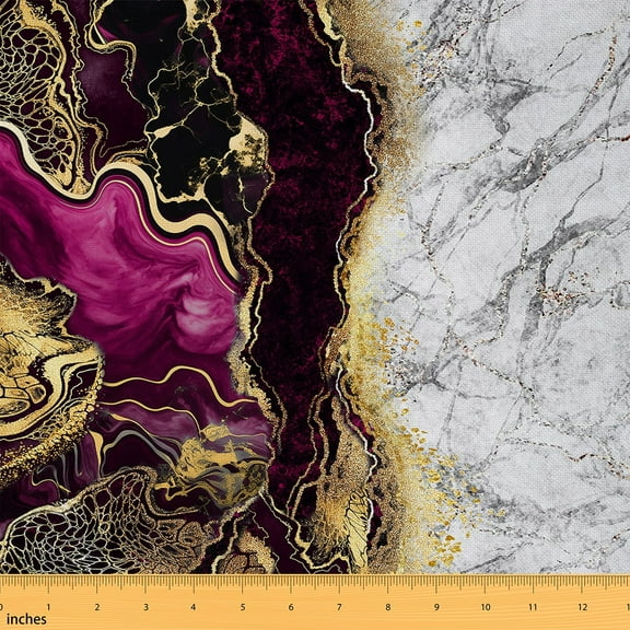 jejeloiu Aesthetic Geometric Art Fabric by the Yard 1 Yard,Abstract Marble Texture Home Decor Fabric by the Yard,Pink Gold Gray Sewing Fabric For Children,Lightweight Room Decor