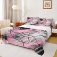 thumbnail image 1 of jejeloiu Aesthetic Geometric Art Twin Sheet Sets,Geometric Lines Twin Fitted Sheet,Pink Black Gray Flat Sheet,Lightweight Room Decor,3-Piece, 1 of 7