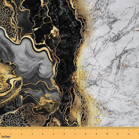 jejeloiu Aesthetic Marble Fabric by the Yard 1 Yard,Luxury Style Home Decor Fabric by the Yard,Golden Splatter Ink Sewing Fabric For Teens,Breathable Bedroom Decor