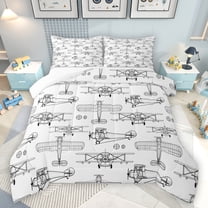 jejeloiu Aircraft Flying Bedding Comforter Set,Ancient Airplane Print Twin Comforter Sets,White Gray Bedding Set For Boys Teens,Microfiber Bedroom Decor,2 Pieces