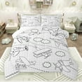 thumbnail image 1 of jejeloiu Aircraft Flying Full Size Comforter Sets,Cartoon Airplane Print Bedding Comforter Set,White Black Stripes Plaid Bedding Sets For Boys,Luxury Bedroom Decor,3-Piece, 1 of 8