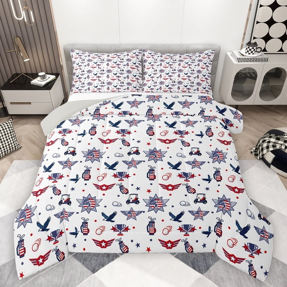 jejeloiu American Flag Eagle Bedding Comforter Set,Golf Ball Sport Twin Comforter Sets,Red Blue White Bedding Set For Boys Kids,Microfiber Bedroom Decor Reversible,2-Piece