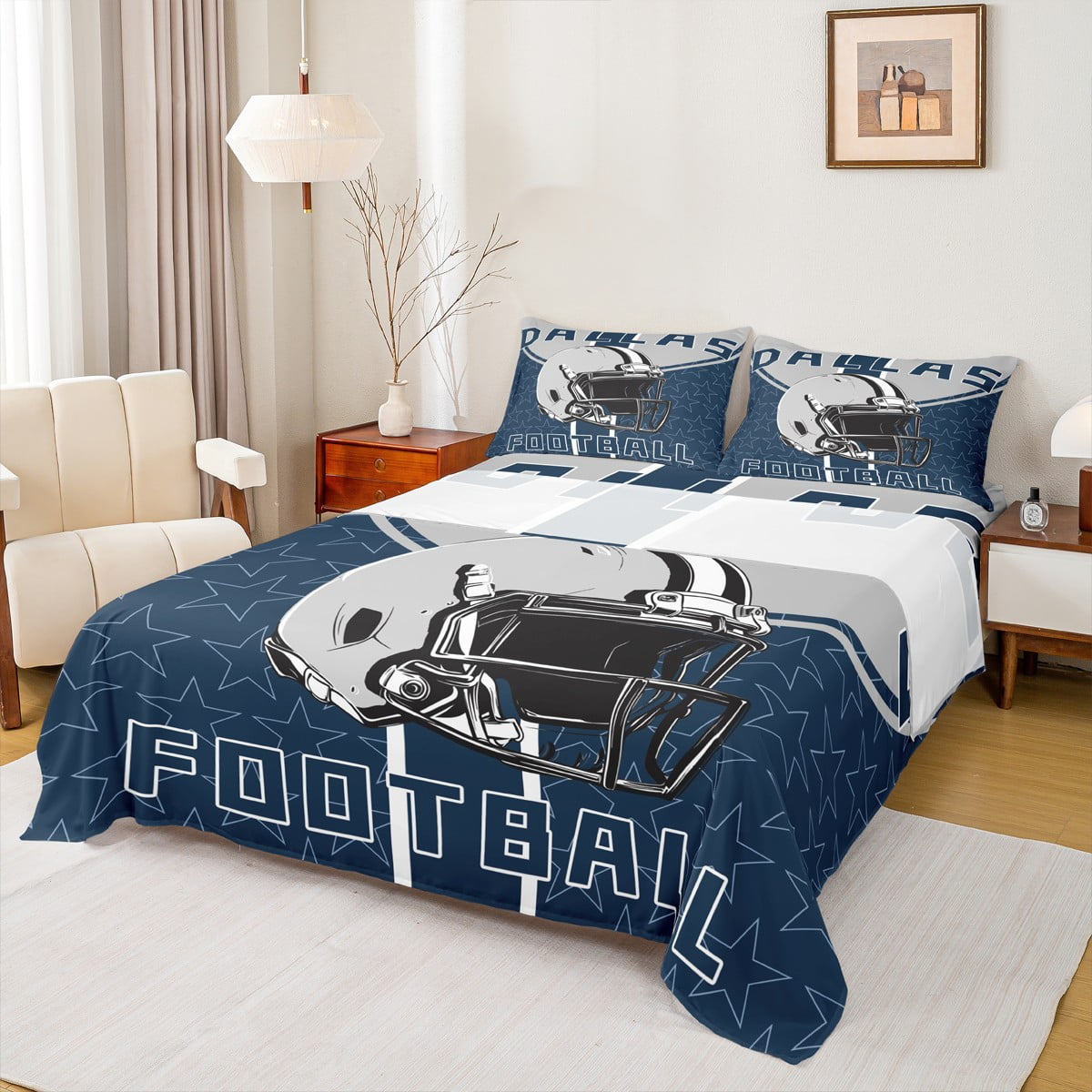 jejeloiu American Football Bed Sheets,Sports City King Sheets,Dallas