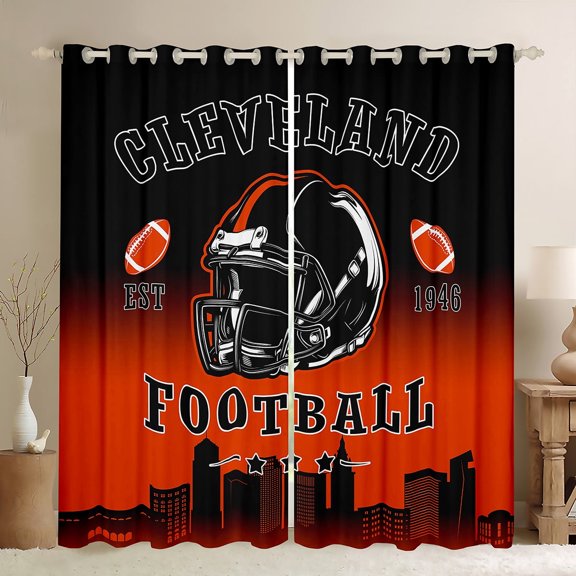 jejeloiu Boys Ball Games City Curtains Pack of 2 (42x84 Each),Cleveland Curtains Blackout,Rugby Helmet Bedroom Curtains For Boys,Lightweight Room Decoration