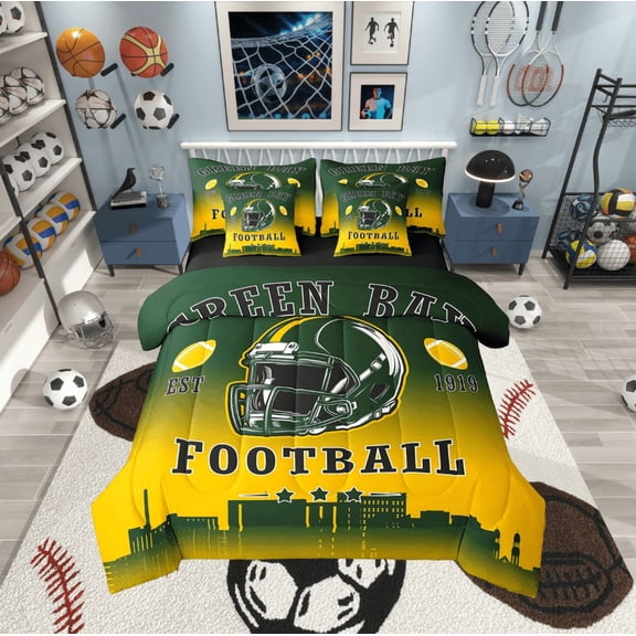 jejeloiu American Ball Sport City Twin Bedding Sets,7-Piece,Kids Ball Game Bedding Comforter Set,Rugby Helmet Sheet Sets For Boys,Lightweight Room Decoration Reversible