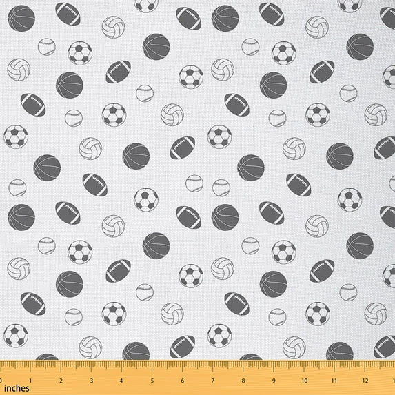 jejeloiu American Football Fabric by the Yard 3 Yards,Ball Sports Game Sewing Fabric,White Gray Fabric for Sewing For Teens,Ultra Soft Home Decor